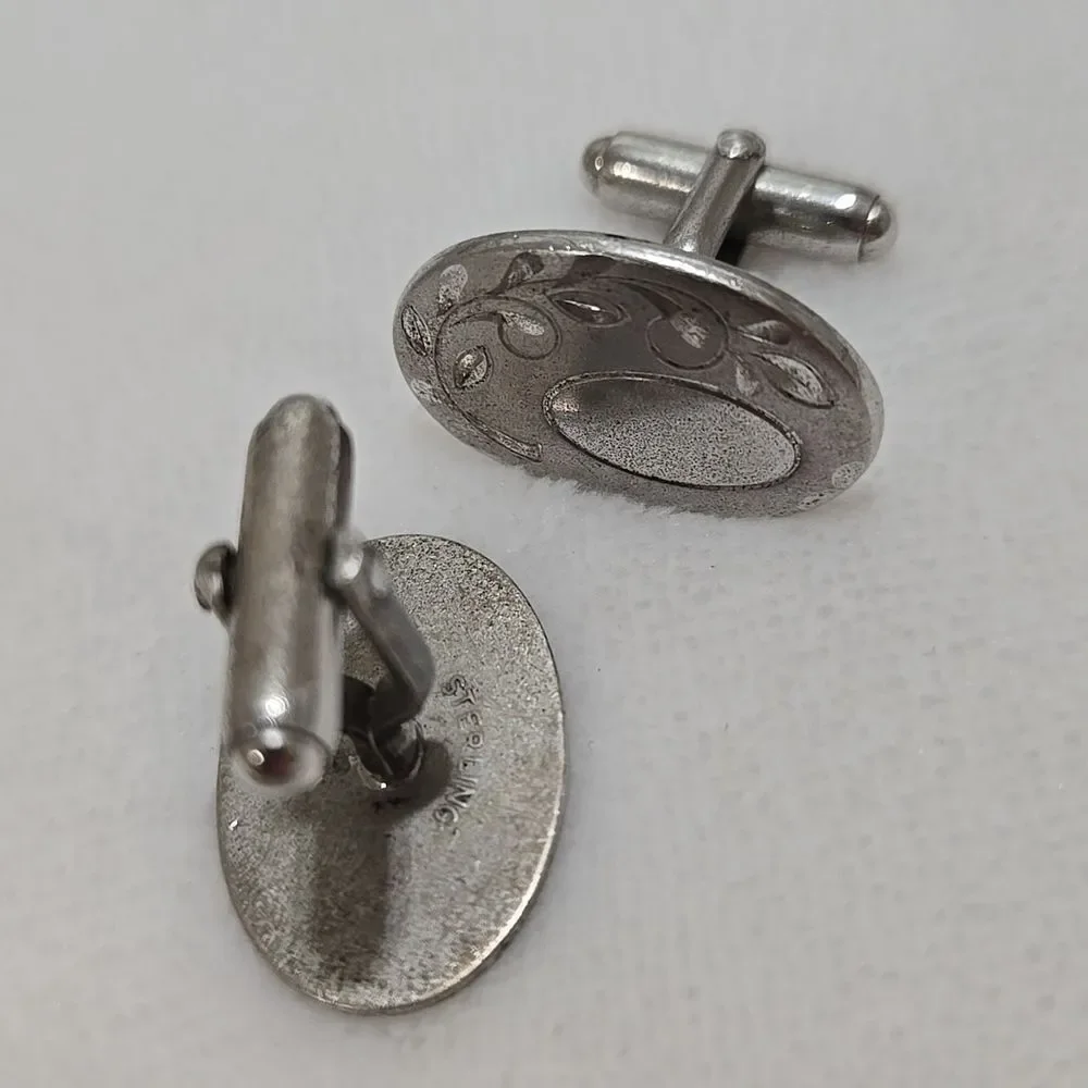 Vintage Sterling Silver Cufflinks and Tie Clip Set, 25.31g